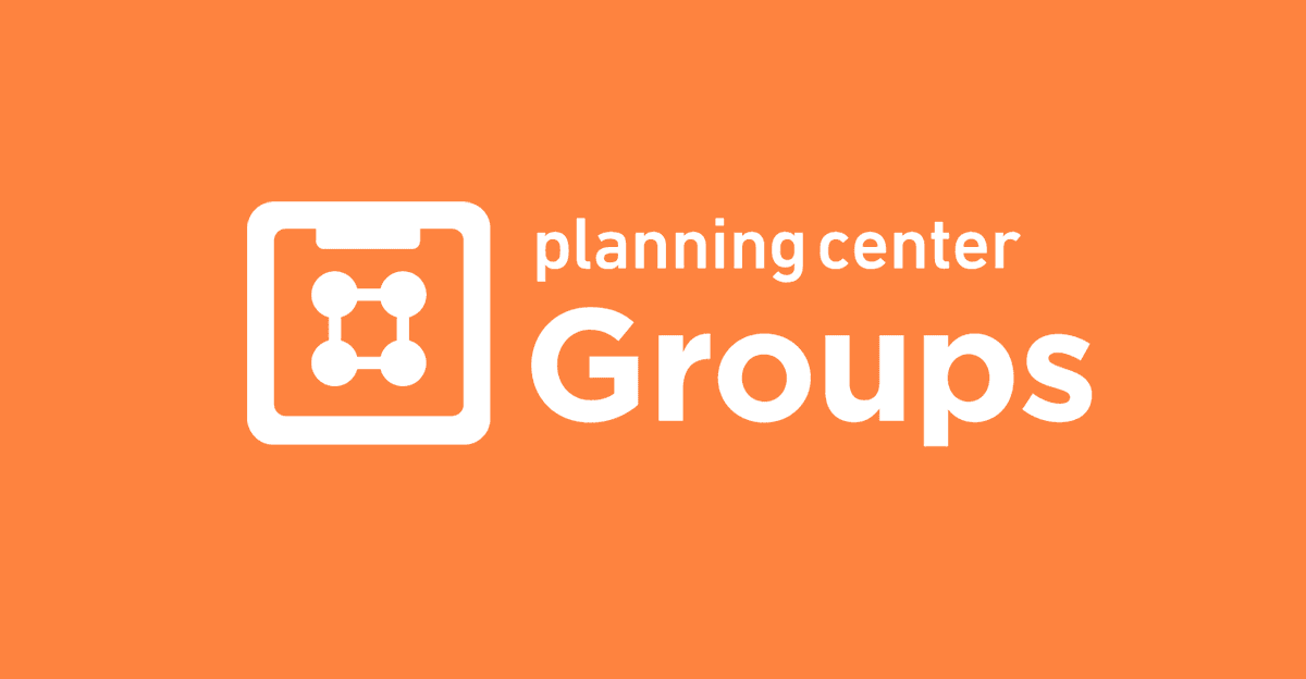 An orange background with the new Planning Center Groups logo on it in white. 