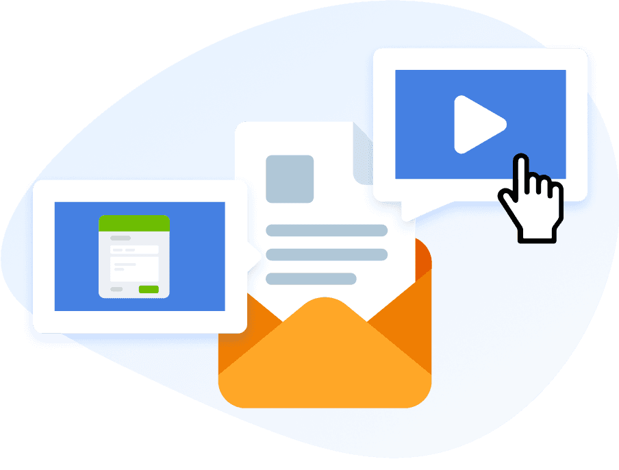 An open envelope with a paper sticking out and application pop-ups on either side.