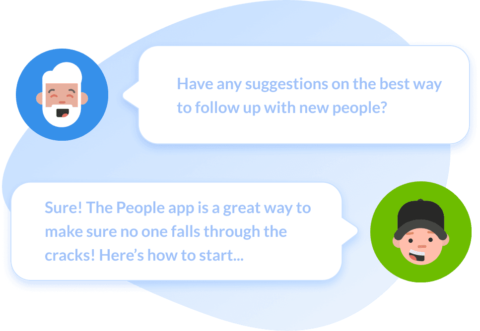 Two messaging conversation bubbles with a profile picture next to each.