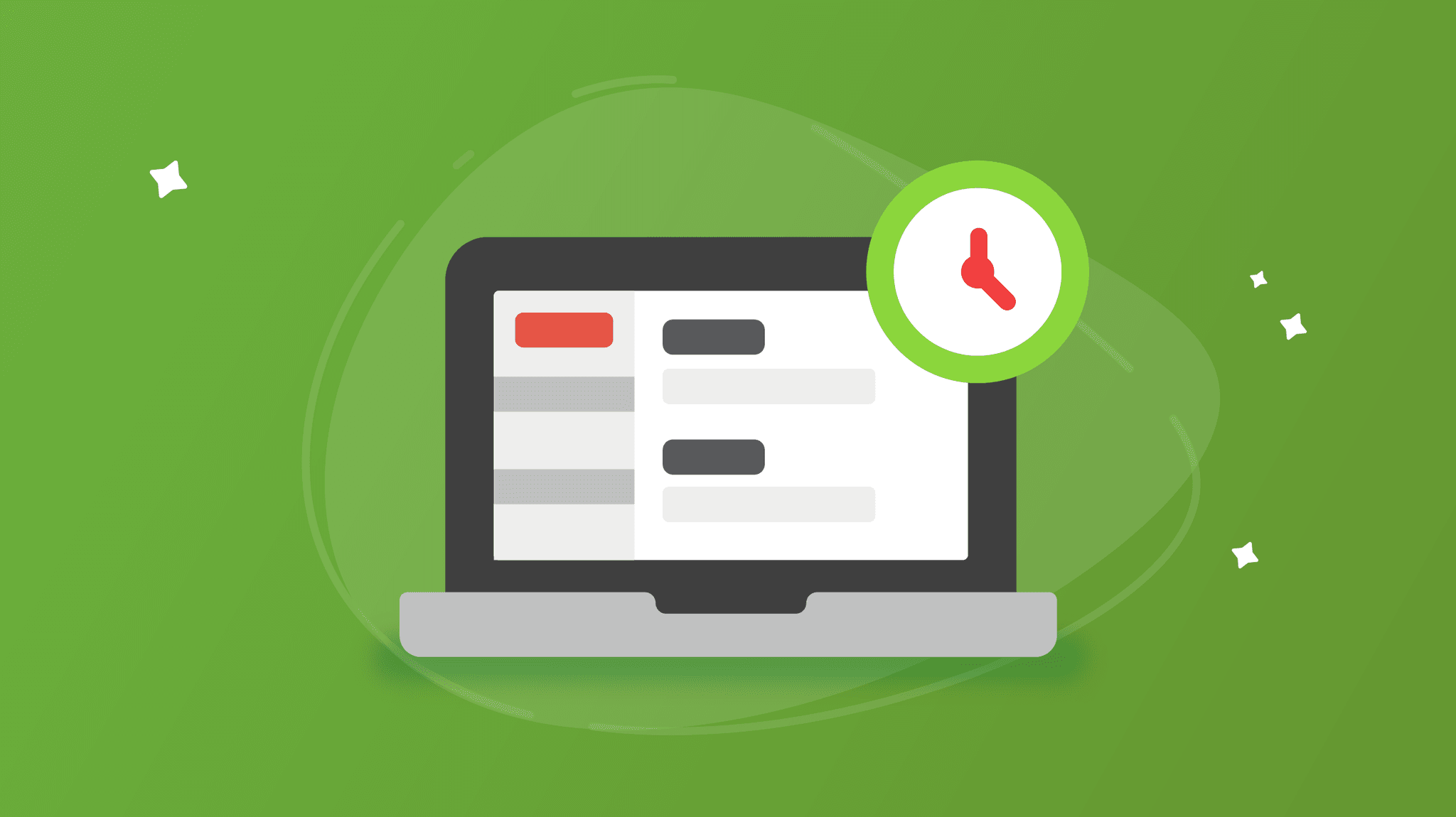 An illustrated open laptop with a service order on the screen.