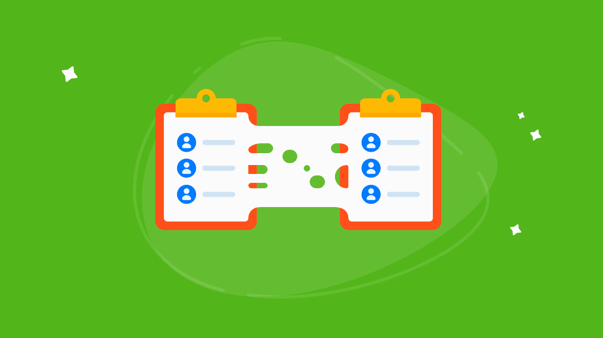 An illustration of two clipboards side-by-side being stretched apart.
