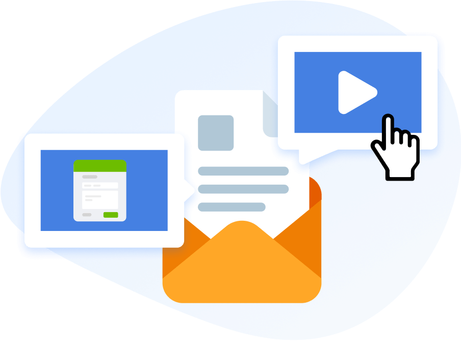An open envelope with a paper sticking out and application pop-ups on either side.