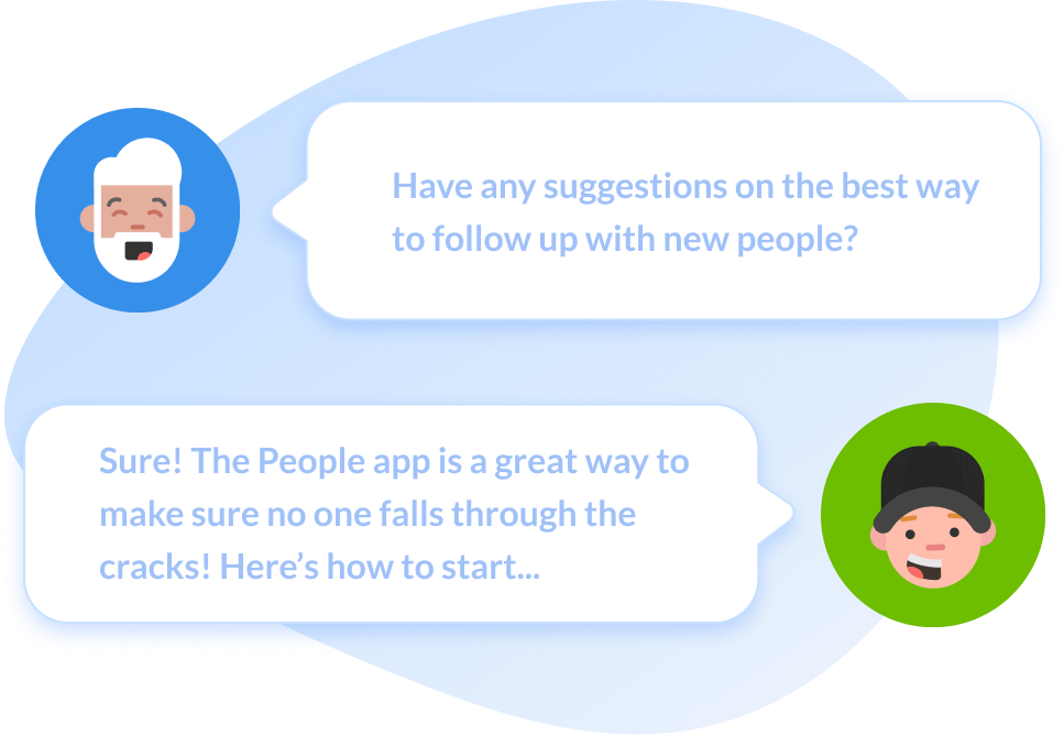 Two messaging conversation bubbles with a profile picture next to each.